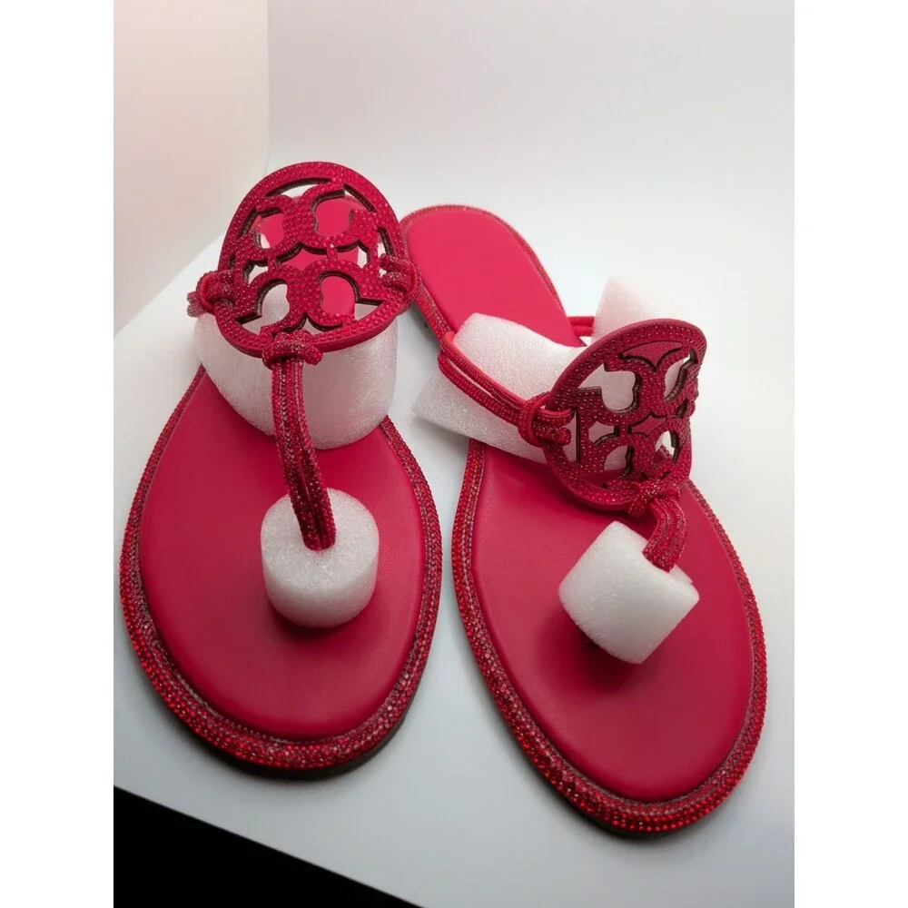 Tory Burch Miller Knotted Pave Sandals Ruby Red Size 11 (42EUR)